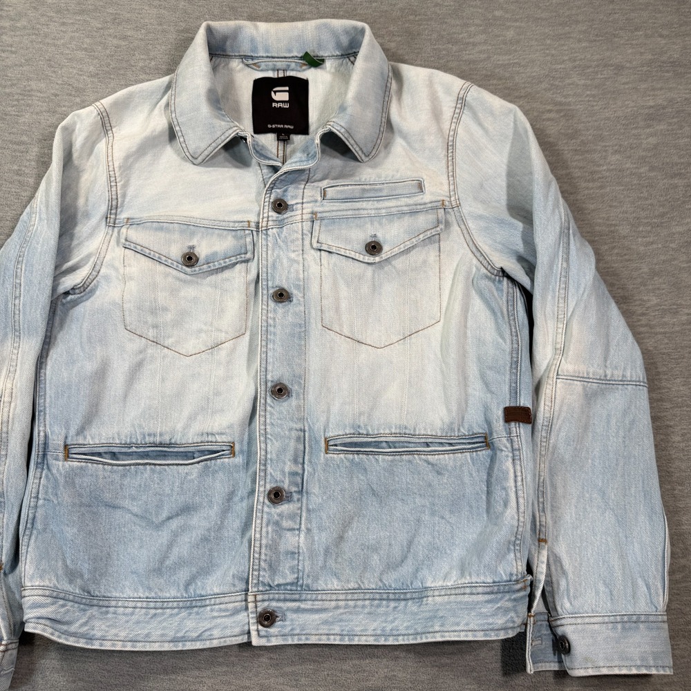 G-Star Raw Men Large Blue Denim D-Staq DC‎ JKT Trucker Jacket Light Wash